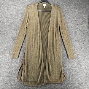 Chicos Cardigan Womens‎ L Brown Metallic Open Front Duster Pointelle Boho Hippie